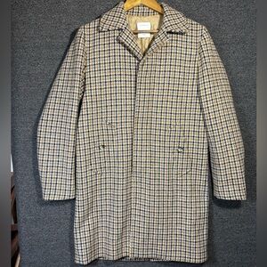 Sandro Men's Houndstooth Pea Coat - Blue and Tan